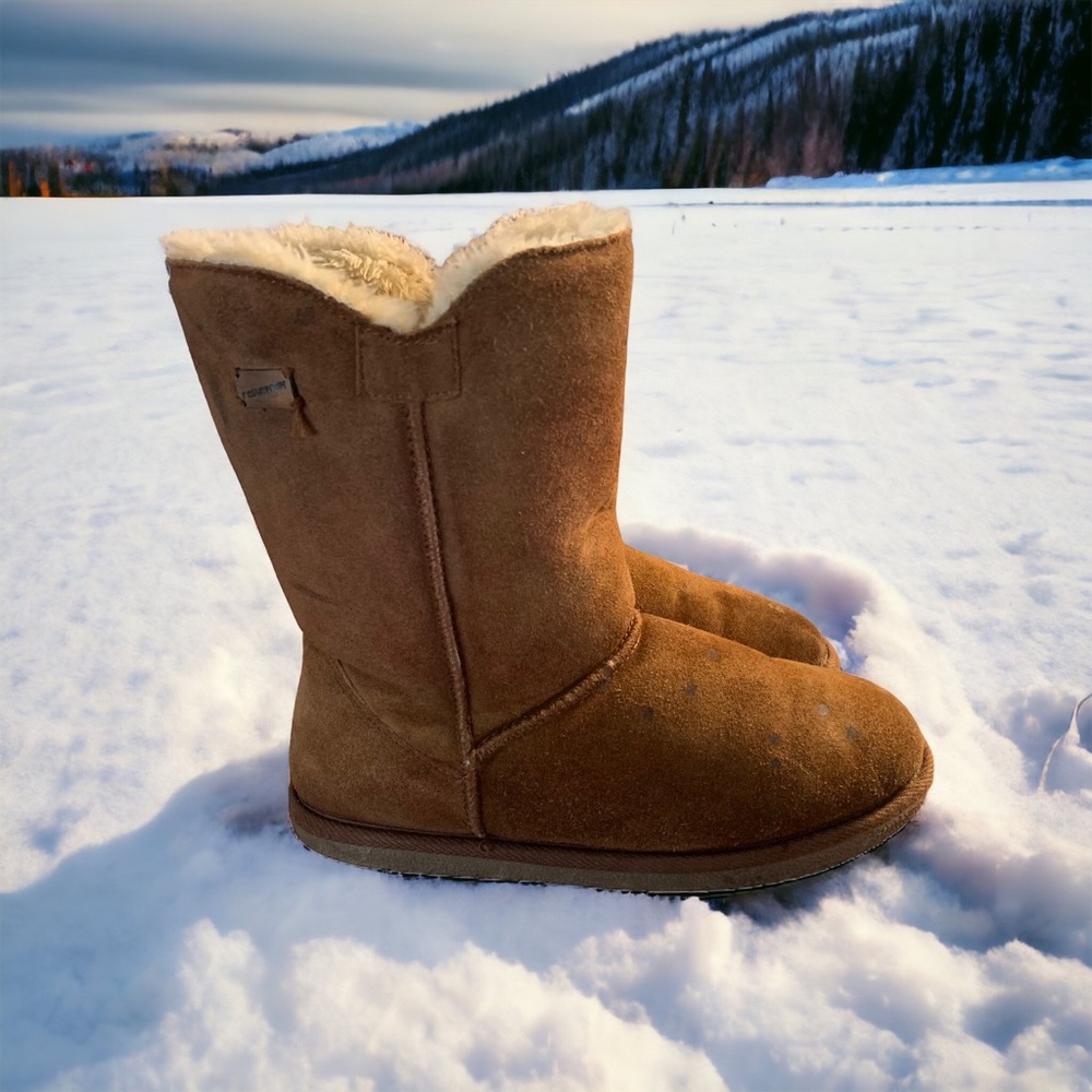 No Surrender ( style No: Robin ) women’s Faux Fur Slip on Boots Tan Camel Sz 10